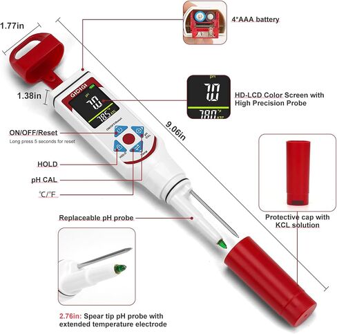 pH Meter Food Digital Electronic pH Tester for Fermentation 3*50ml pH Buffer Calibration Solution Kits Hot Sauce Food Tester Probe for Cheese Sourdough pH Temperature pH Test Strips for Acidity in Kuwait