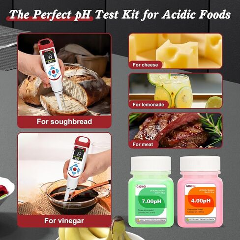 pH Meter Food Digital Electronic pH Tester for Fermentation 3*50ml pH Buffer Calibration Solution Kits Hot Sauce Food Tester Probe for Cheese Sourdough pH Temperature pH Test Strips for Acidity in Kuwait