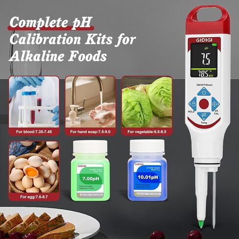 pH Meter Food Digital Electronic pH Tester for Fermentation 3*50ml pH Buffer Calibration Solution Kits Hot Sauce Food Tester Probe for Cheese Sourdough pH Temperature pH Test Strips for Acidity in Kuwait