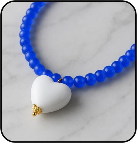 Heart Necklaces For Women, Green Beaded Pink Heart Pendant Choker Necklace Summer Y2K Cute Statement Trendy Dainty Non Tarnish Waterproof Jewelry Gift in Saudi Arabia