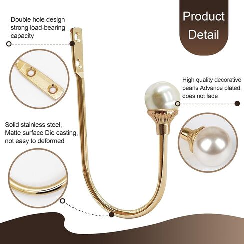 Gold Plastic Pearl U-Shaped Curtain Tie-Backs with Screws, Wall-Mounted Hooks for Home Office Curtains (Pack of 2) in Saudi Arabia
