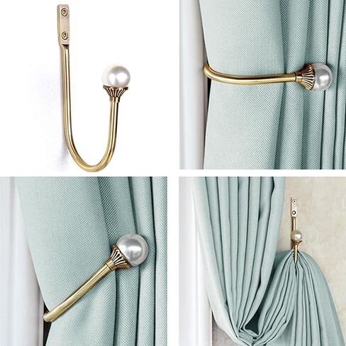 Gold Plastic Pearl U-Shaped Curtain Tie-Backs with Screws, Wall-Mounted Hooks for Home Office Curtains (Pack of 2) in Saudi Arabia