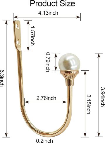 Gold Plastic Pearl U-Shaped Curtain Tie-Backs with Screws, Wall-Mounted Hooks for Home Office Curtains (Pack of 2) in Saudi Arabia