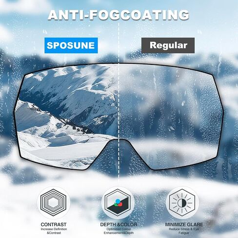 SPOSUNE Ski Goggles OTG Anti-Fog Snow Goggles for Men Women, UV400 Protection Snowboard Goggles for Skiing & Snowboarding in Saudi Arabia
