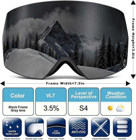 SPOSUNE Ski Goggles OTG Anti-Fog Snow Goggles for Men Women, UV400 Protection Snowboard Goggles for Skiing & Snowboarding in Saudi Arabia