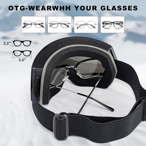 SPOSUNE Ski Goggles OTG Anti-Fog Snow Goggles for Men Women, UV400 Protection Snowboard Goggles for Skiing & Snowboarding in Saudi Arabia