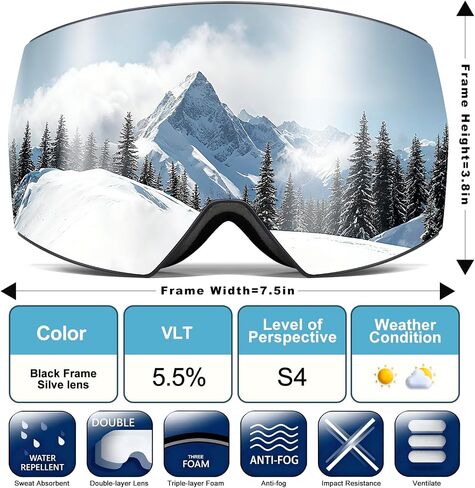 SPOSUNE Ski Goggles OTG Anti-Fog Snow Goggles for Men Women, UV400 Protection Snowboard Goggles for Skiing & Snowboarding in Saudi Arabia