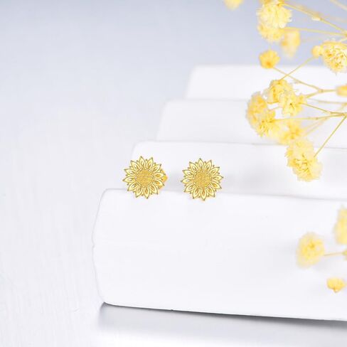 14K Solid Gold Cherry Blossom Earrings for Women Real Yellow Gold Opal Stud Earrings Flower Jewelry Birthday Gifts for Wife Mom in Saudi Arabia