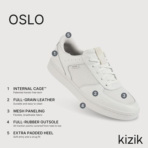 Kizik Hands Free Shoes for Men: Oslo - جلد الحبوب الكامل المتين ، شبكة تنفس ، سهلة التنظيف ، قسيمة يومية مريحة على أحذية رياضية للمشي in Saudi Arabia