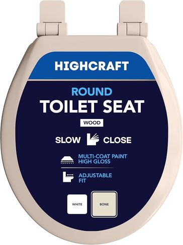 Premium Elongated Toilet Seat with Slow-Close Design & Adjustable Hinges - Molded Wood Toilet Seat - Fits Standard Elongated Toilets - Oval Seat in White in Kuwait