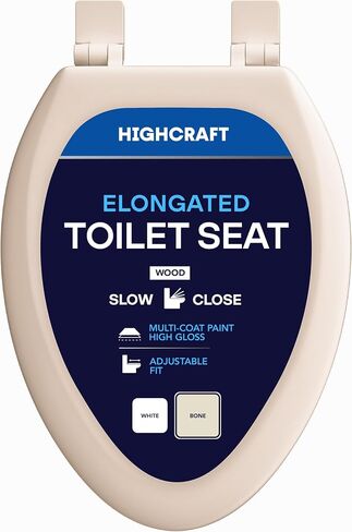 Premium Elongated Toilet Seat with Slow-Close Design & Adjustable Hinges - Molded Wood Toilet Seat - Fits Standard Elongated Toilets - Oval Seat in White in Kuwait