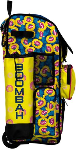 حقيبة معدات البيسبول/الكرة اللينة من Boombah Rolling Superpack - مقبض تلسكوبي - تحمل 4 مضارب - نسخة بعجلات - علكة زرقاء ملكية/أصفر/وردي فاقع in Saudi Arabia