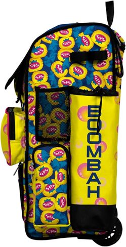 حقيبة معدات البيسبول/الكرة اللينة من Boombah Rolling Superpack - مقبض تلسكوبي - تحمل 4 مضارب - نسخة بعجلات - علكة زرقاء ملكية/أصفر/وردي فاقع in Saudi Arabia