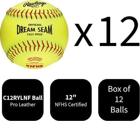 رولينغز رولينغز | الكرات اللينة الرسمية من NFHS Pro Leather Dream Seam Fastpitch | C12RYLNF | 12" | خيارات العد المتعددة in Kuwait