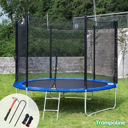 8 Pack 12 Inch Trampoline Stakes Set - Trampoline Anchors with Hammer and 2 Windproof Rope, Tent Wind Stakes - Galvanized Steel Anchors for Swing, Camping Tents, Soccer Goals, Black in Saudi Arabia
