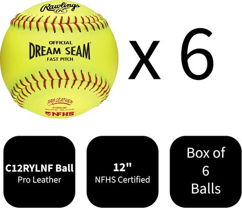 Rawlings Rawlings | Official NFHS Pro Leather Dream Seam Fastpitch Softballs | C12RYLNF | 12" | Multiple Count Options in Saudi Arabia