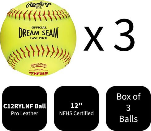 رولينغز رولينغز | الكرات اللينة الرسمية من NFHS Pro Leather Dream Seam Fastpitch | C12RYLNF | 12" | خيارات العد المتعددة in Kuwait