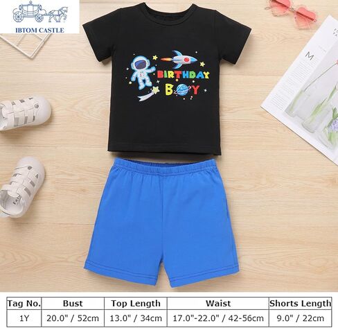 IBTOM CASTLE Baby Boys 1st Birthday Outfit Jungle Safari & Space & Farm Top Shirt Shorts Crown 3PCS Cake Smash Clothes Set in Saudi Arabia