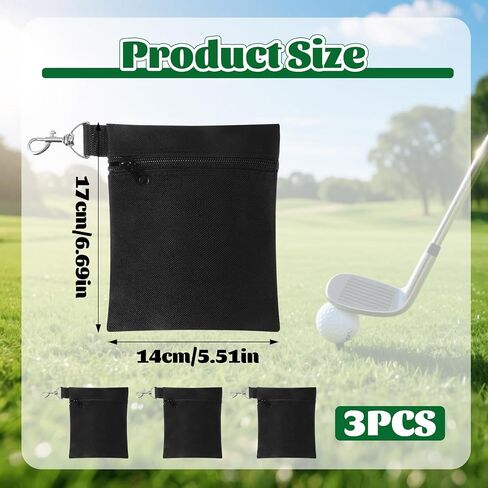 3Pcs Golf Tee Bags 5.51x 6.69 inch Golf Valuables Pouch with Metal Lobster Claw Clip Golf Accessories Bag for Valuables Holder Men Women (Black) in Saudi Arabia