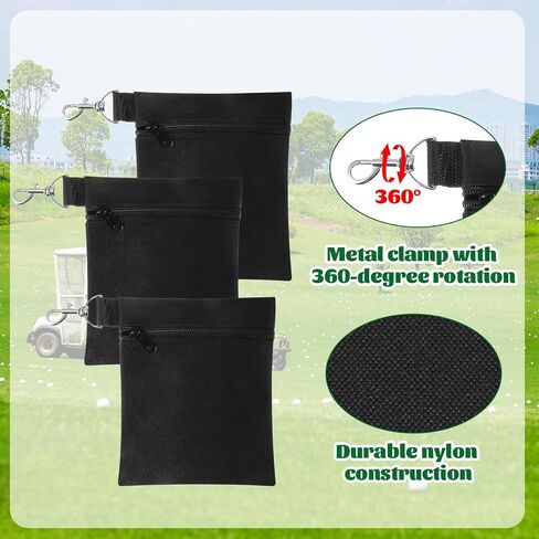 3Pcs Golf Tee Bags 5.51x 6.69 inch Golf Valuables Pouch with Metal Lobster Claw Clip Golf Accessories Bag for Valuables Holder Men Women (Black) in Saudi Arabia