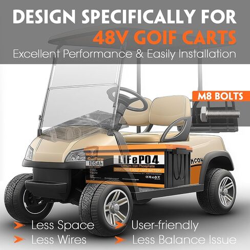 Cloudenergy 48V(51.2V) 105AH LiFePO4 Lithium Golf Cart Battery Built-in 250A BMS,3C Discharge,with 20A Charger,Mobile APP,Touch Monitor,6000+ Cycles,Perfect for Golf Carts (GFA48V-105AH with Charger) in Saudi Arabia