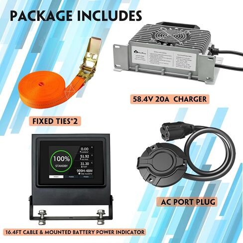 Cloudenergy 48V(51.2V) 105AH LiFePO4 Lithium Golf Cart Battery Built-in 250A BMS,3C Discharge,with 20A Charger,Mobile APP,Touch Monitor,6000+ Cycles,Perfect for Golf Carts (GFA48V-105AH with Charger) in Saudi Arabia