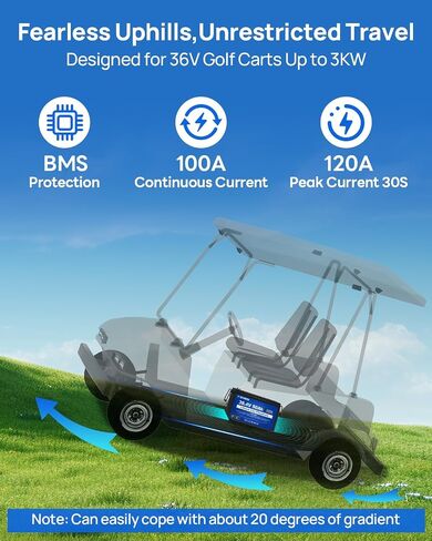 DC HOSUE 36V 50AH Lithium Golf Carts Battery,Lifepo4 Battery with 36V 25A Charger, Built-in 2C 100A Bluetooth BMS, Low Temperature Cut Off for Golf Carts under 3KW, Trolling Motors, Boat, RVs in Saudi Arabia