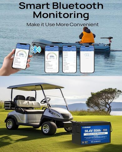 DC HOSUE 36V 50AH Lithium Golf Carts Battery,Lifepo4 Battery with 36V 25A Charger, Built-in 2C 100A Bluetooth BMS, Low Temperature Cut Off for Golf Carts under 3KW, Trolling Motors, Boat, RVs in Saudi Arabia