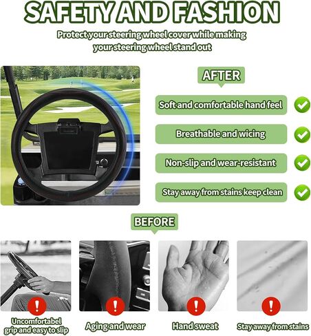 Golf Cart Steering Wheel Covers,13.5 to 14" Golf Cart Steering Wheel Cover Universal for Yamaha,EZGO TXT & RXV,Club Car DS & Precedent, Leather Comfortable, Non-Slip, Wear-Resistant (Black) in Saudi Arabia