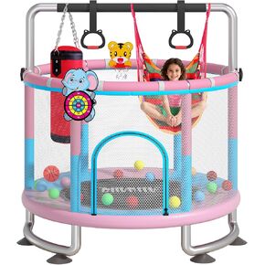 60" Indoor Outdoor Trampoline for Kids,MILUMILU Mini Baby Trampoline with Safety Enclosure Net, Basketball Hoop, Jumping Mat - Birthday Gifts for Children Boy Girl. in Saudi Arabia