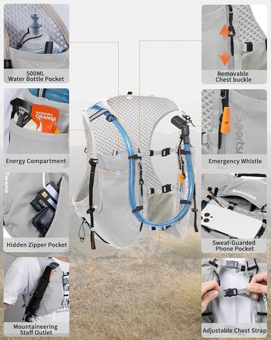 Sportsnew Running Vest for Women Men, Lightweight 10L Hydration Backpack with Waterproof Phone Pocket, Hydration Pack with Water Bladder for Hiking Trail in Kuwait