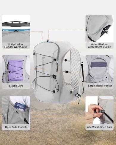 Sportsnew Running Vest for Women Men, Lightweight 10L Hydration Backpack with Waterproof Phone Pocket, Hydration Pack with Water Bladder for Hiking Trail in Kuwait