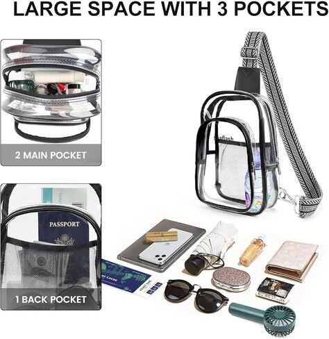 3 جيوب حقيبة واضحة لأحداث الاستاد ، حقيبة رياضية كبيرة من Crossbody الشفافة ، فاني حزمة المحفظة للنساء الرجال in Kuwait