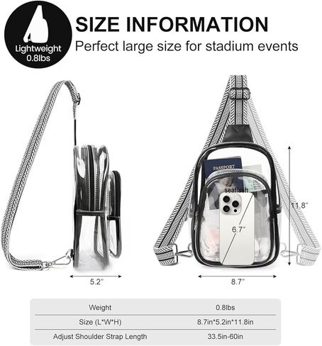 3 جيوب حقيبة واضحة لأحداث الاستاد ، حقيبة رياضية كبيرة من Crossbody الشفافة ، فاني حزمة المحفظة للنساء الرجال in Kuwait