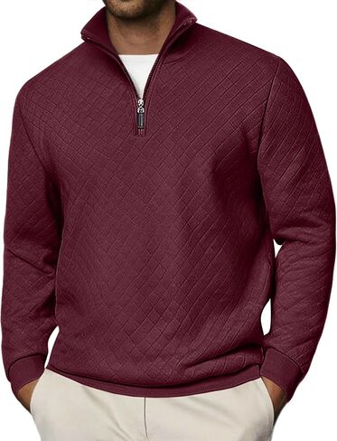 Coofandy Men Quarter Zip Pullover Long Sleeve Swefshirt Shirt Shirt Waffle Discalally Collared Sweatshirts Mock Neck Winter Winter in Saudi Arabia
