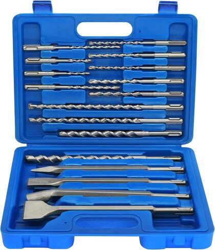 6Pcs SDS Plus Rotary Hammer Drill Bit Set,Concrete Drill Bit Kit with Point Chisel,Flat Chisel,Cross Type Double Thread Carbide Material for Concrete,Stone,Brick,5/32 3/16 1/4 3/8" in Saudi Arabia