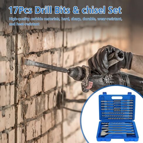 6Pcs SDS Plus Rotary Hammer Drill Bit Set,Concrete Drill Bit Kit with Point Chisel,Flat Chisel,Cross Type Double Thread Carbide Material for Concrete,Stone,Brick,5/32 3/16 1/4 3/8" in Saudi Arabia
