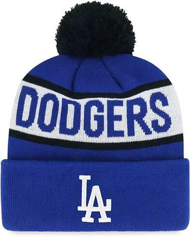 Officially Licensed Los Angeles Baseball Blue/White Cuffed Knit Black Pom Beanie Hat Classic Primary Home LA Embroidered Team Logo Winter Sports Cap in Saudi Arabia