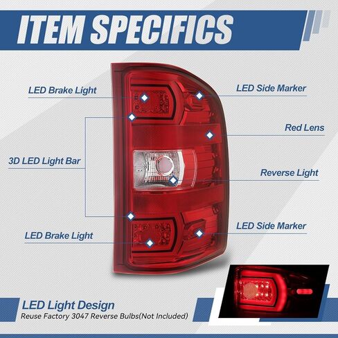 Auto Dynasty LED Tail Light Assembly Rear Taillamp with Brake Light Side Marker Compatible with 2007-2014 Chevy Silverado 1500 2500 3500 HD, Driver and Passenger Side, Black Housing Smoked Lens in Saudi Arabia
