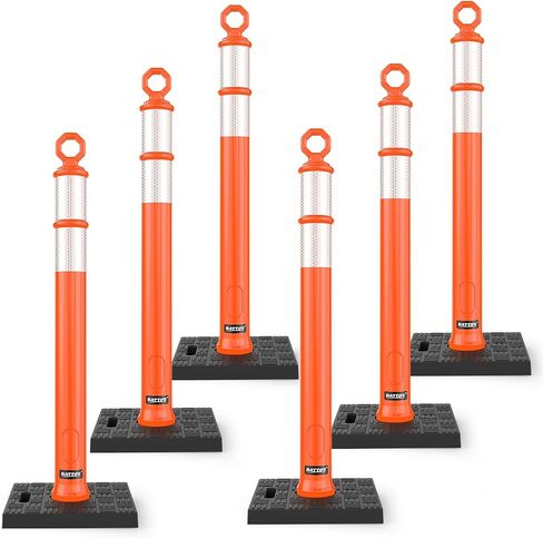 BATTIFE 3 Pack 42 Inch Orange Traffic Delineator Posts with Reflective Collars and Base, Safety Cones for Construction Zones and Driving Practice in Kuwait