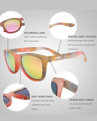 EPHIU Polarized Sports Sunglasses - Mirror Lens Square Frame for Women & Men, No Slip No Bounce Eyewear for Running, Beach in Saudi Arabia