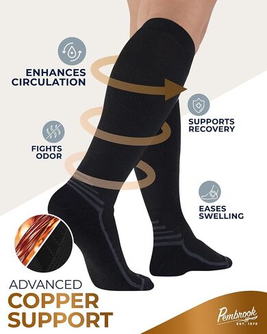 Pembrook 3 Pairs Copper Compression Socks for Women & Men - Compression Socks 20-30 mmHg, Running, Nursing, Pregnancy, Travel in Kuwait