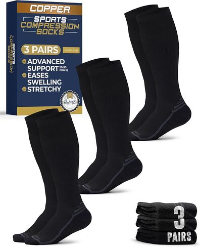 Pembrook 3 Pairs Copper Compression Socks for Women & Men - Compression Socks 20-30 mmHg, Running, Nursing, Pregnancy, Travel in Kuwait