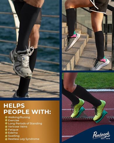 Pembrook 3 Pairs Copper Compression Socks for Women & Men - Compression Socks 20-30 mmHg, Running, Nursing, Pregnancy, Travel in Kuwait