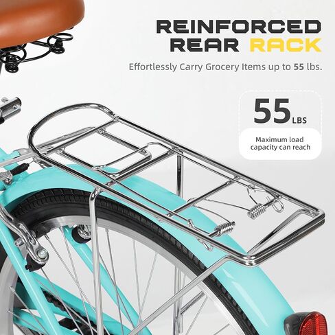 24/26 Inch Beach Cruiser Bike for Adult - High-Carbon Steel Frame Comfortable City Bike with Rear Rack or Basket in Saudi Arabia