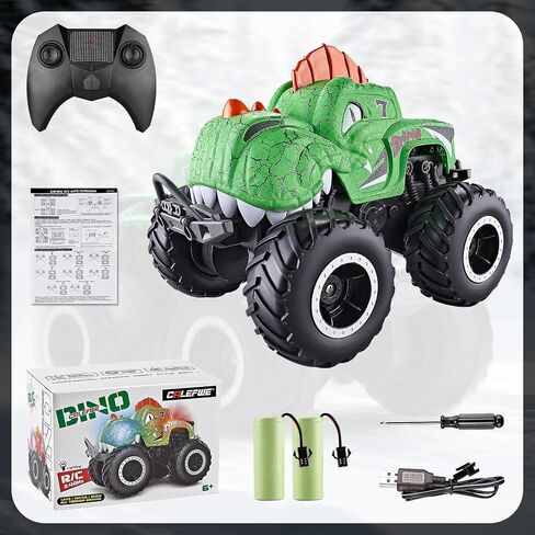 Amphibious Monster Truck Toys, Waterproof Dinosaur Monster Trucks for Boys Age 4-7, 2.4GHz 4WD All Terrain RC Cars with 2 Batteries, 360° Rotating Stunt RC Car Toy Birthday Gift for Kids 3-5 in Saudi Arabia