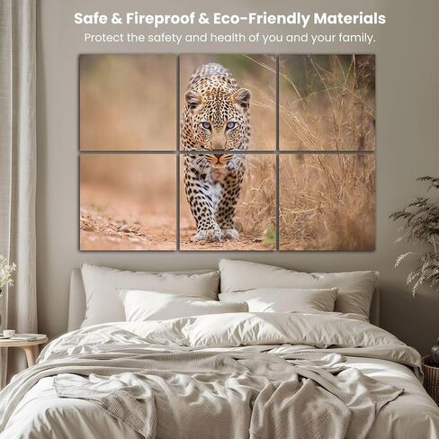 Art Acoustic Panels Leopard walking towards camera Kruger 6 Pack Decorative Sound Absorbing Wall Panels 72x48" Noise Canceling Soundproof Padding Room Decor for Office in Saudi Arabia