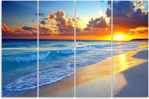 8 Pack Art Acoustic Panels Sound Absorbing Beach Sunset Ocean Waves Nature Pictures Clouds Horizon Photorealism Decorative Soundproof Wall Panels Self Adhesive for Recording Studios Office 48"x32" in Saudi Arabia