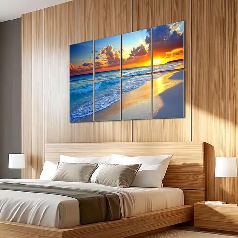 8 Pack Art Acoustic Panels Sound Absorbing Beach Sunset Ocean Waves Nature Pictures Clouds Horizon Photorealism Decorative Soundproof Wall Panels Self Adhesive for Recording Studios Office 48"x32" in Saudi Arabia