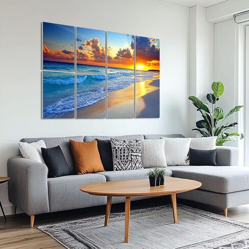 8 Pack Art Acoustic Panels Sound Absorbing Beach Sunset Ocean Waves Nature Pictures Clouds Horizon Photorealism Decorative Soundproof Wall Panels Self Adhesive for Recording Studios Office 48"x32" in Saudi Arabia